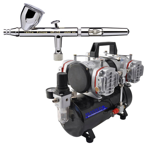 Iwata Eclipse HP-CS 4207 Dual-Action Airbrush Kit with High Performance 4 Cylinder Piston Airbrush Air Compressor with Air Storage