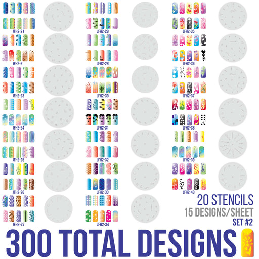 Airbrush Nail Stencils - Design Series Set # 2 Includes 20 Individual Nail Templates with 16 Designs each for a total 320 Designs of Series #2