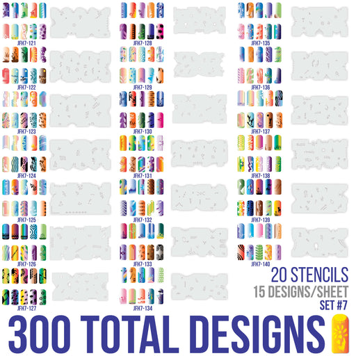 Airbrush Nail Stencils - Design Series Set # 7 Includes 20 Individual Nail Templates with 16 Designs each for a total of 320 Designs of Series #7