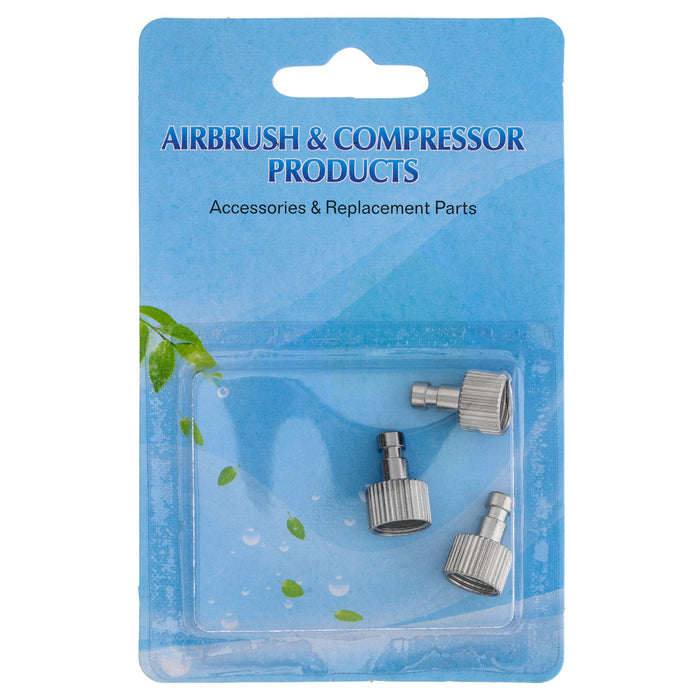 Set of 3 Airbrush Quick Release Coupler Plugs with 1/8" BSP Female Thread Connections and 5mm Male Nipple Tails (Quick Connect Coupler Not Included)
