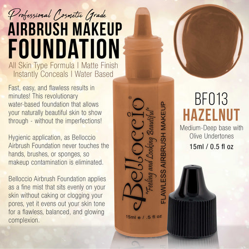 HAZELNUT Color Shade Belloccio Professional Airbrush Makeup Foundation, 1/2 oz.