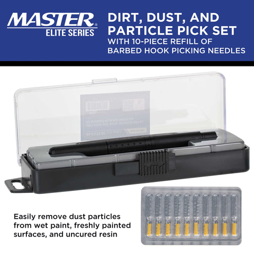 Master Elite Dirt, Dust, and Particle Pick Set with 10-piece Refill of Barbed Hook Picking Needles - Remove Dust Particles from Wet Paint