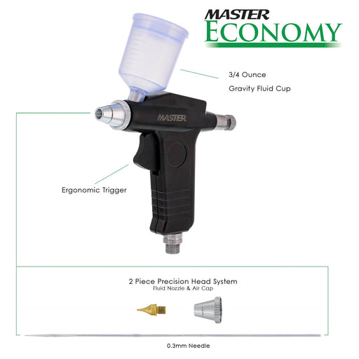 Master Economy G70 Universal Precision Trigger Style Gravity Feed Airbrush Set with 0.3mm Tip and 1/8 in. Air Inlet