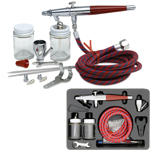 Paasche VL Series Dual-Action Siphon Feed Airbrush Set with 3 Tip Sizes, Braided Air Hose and Fluid Bottles