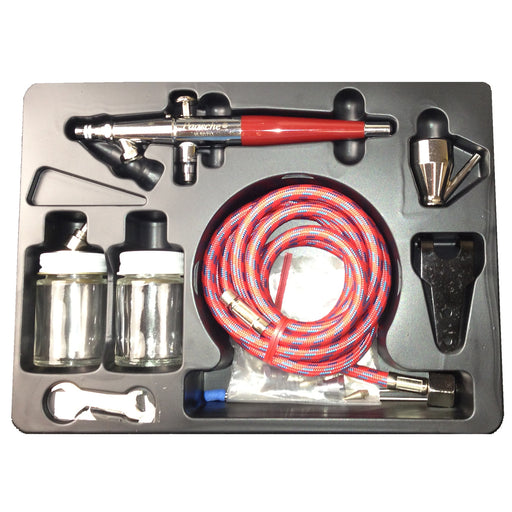 VLS Series Dual-Action Siphon Feed Airbrush Set with Multiple tips & Bottles