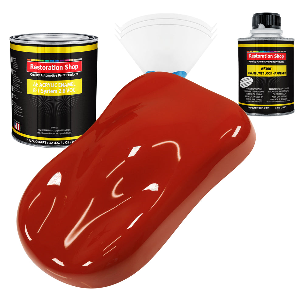 Scarlet Red Acrylic Enamel Auto Paint - Complete Quart Paint Kit - Professional Single Stage Automotive Car Truck Coating, 8:1 Mix Ratio 2.8 VOC