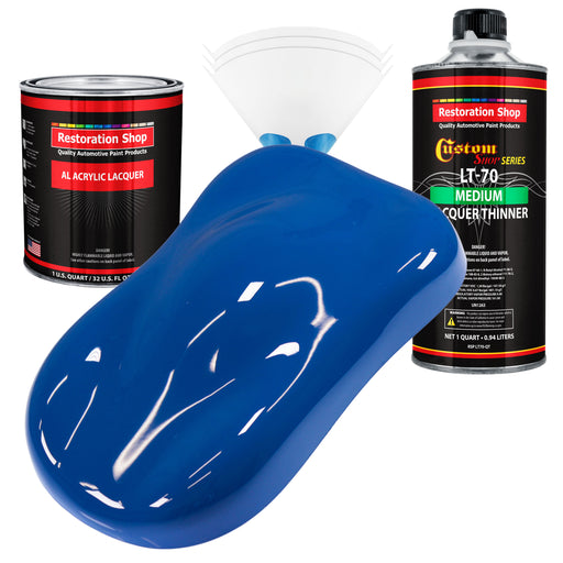 Reflex Blue - Acrylic Lacquer Auto Paint - Complete Quart Paint Kit with Medium Thinner - Professional Automotive Car Truck Guitar Refinish Coating