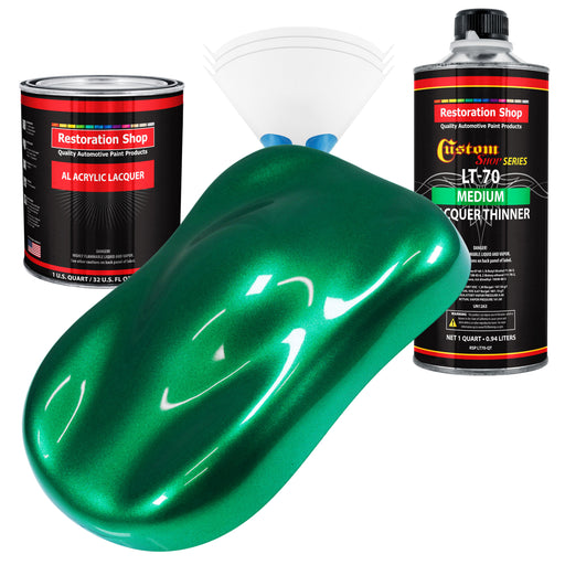 Emerald Green Metallic - Acrylic Lacquer Auto Paint - Complete Quart Paint Kit with Medium Thinner - Pro Automotive Car Truck Guitar Refinish Coating