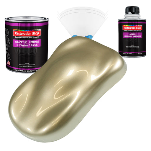 Champagne Gold Metallic Acrylic Urethane Auto Paint (Complete Quart Paint Kit) Professional Single Stage Automotive Car Coating, 4:1 Mix Ratio 2.8 VOC