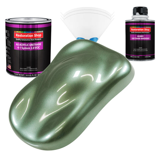 Fern Green Metallic Acrylic Urethane Auto Paint - Complete Quart Paint Kit - Professional Single Stage Automotive Car Coating, 4:1 Mix Ratio 2.8 VOC