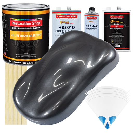 Gunmetal Grey Metallic - Urethane Basecoat with Premium Clearcoat Auto Paint - Complete Fast Gallon Paint Kit - Professional Gloss Automotive Coating