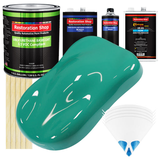 Tropical Turquoise - LOW VOC Urethane Basecoat with Clearcoat Auto Paint - Complete Slow Gallon Paint Kit - Professional High Gloss Automotive Coating