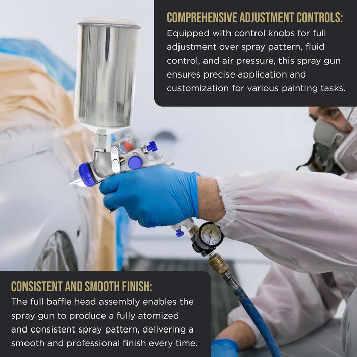 Professional HVLP Spray Gun 1.8mm - Gravity Feed Auto Paint Gun Kit for Basecoat, Clearcoat, Primer - Spray Guns Paint Sprayer with Air Compressor Regulator (G6600-13)