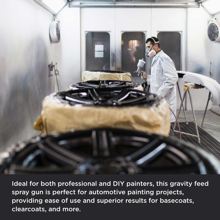 Professional HVLP Spray Gun 1.8mm - Gravity Feed Auto Paint Gun Kit for Basecoat, Clearcoat, Primer - Spray Guns Paint Sprayer with Air Compressor Regulator (G6600-13)