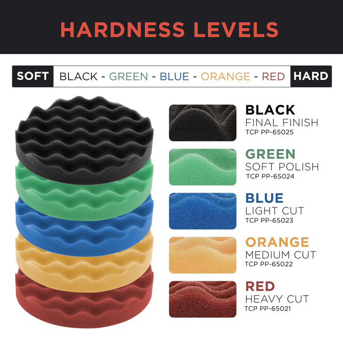 6.5 Inch Buffing Pads Set - 5 Waffle Foam Buffer Pads & 1 Wool Pad for Orbital Buffers, DA Polish Pad for Paint Correction, Polishing Kit for Auto & Boat Gelcoat Detailing
