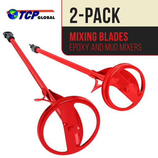 TCP Global Set of 2 Paint, Epoxy Resin, Mud and Cement Mixer Blades - Drill Stirring Tools - 15.5" & 14" Ribbon Mixing Paddles,3/8" & 5/16" Hex Shafts