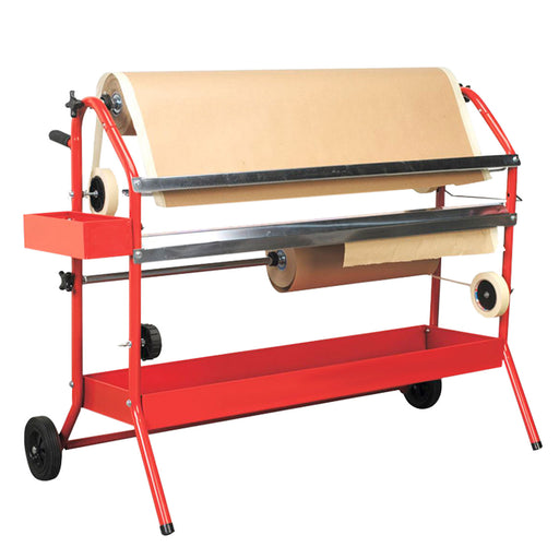 36" Mobile Multi-Roll Masking Machine for Auto Body, Painting, Masking Paper Dispenser with 2 Paper Bars, 4 Tape Rollers, Storage Trays & Cutting Blade