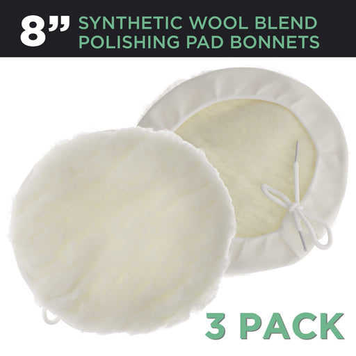 3 Pack of 8" Synthetic Wool Blend Polishing Pad Bonnets