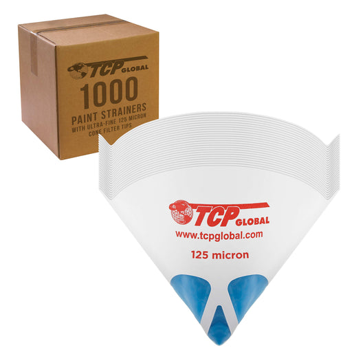 TCP Global Case of 1000 Paint Strainers with Ultra-Fine 125 Micron Cone Filter Tips - Pure Blue Ultra-Flow Blue Nylon Mesh - Strain Auto, House Paint