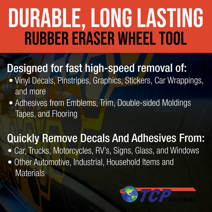 Rubber Eraser Wheel with Drill Adapter - Decal Remover Wheel - Sticker Remover Tool - Pinstripe Removal - Emblem Removal Tool - Removes Adhesives on Car, Auto, Boat, RV & Signs