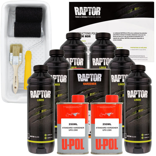 Black - U-POL Urethane Roll-On Truck Bed Liner Kit with included Roller, Tray & Brush, 6 Liters