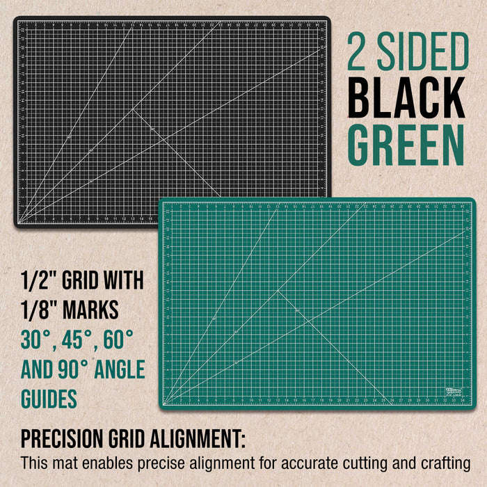 24" x 36" Green/Black Professional Self Healing 5-Ply Double Sided Durable Non-Slip Cutting Mat Great for Scrapbooking Quilting Sewing Arts Crafts