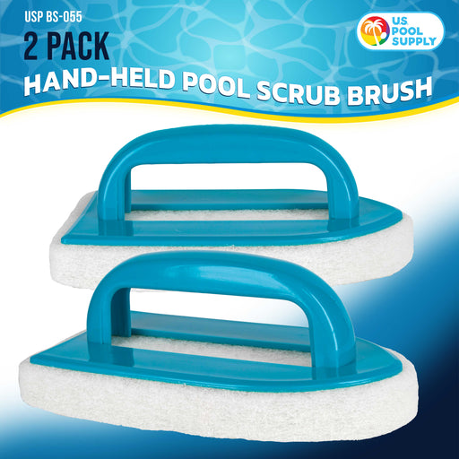 U.S. Pool Supply Hand-Held Pool Scrub Brush, 2 Pack - Surface Scrubbing Scouring Sponge Pad - Clean Pool Tile & Grout, Walls, Vinyl Liners, Spas