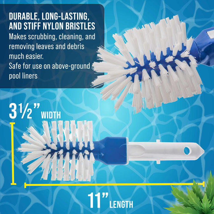 U.S. Pool Supply Corner and Step Round Pool Brush with Pole Handle - Strong Nylon Bristles Scrub Clean Corners, Steps, Stairs, Spa Jets, Remove Debris