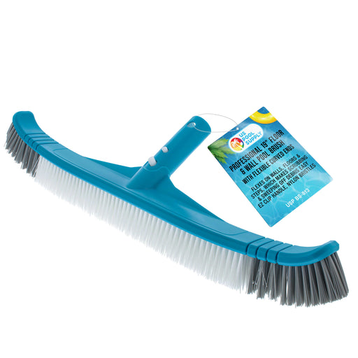 U.S. Pool Supply Professional 19" Floor & Wall Pool Brush with Flexible Curved Ends - Flexes on Walls, Floors & Steps to Sweep Off Debris Easier