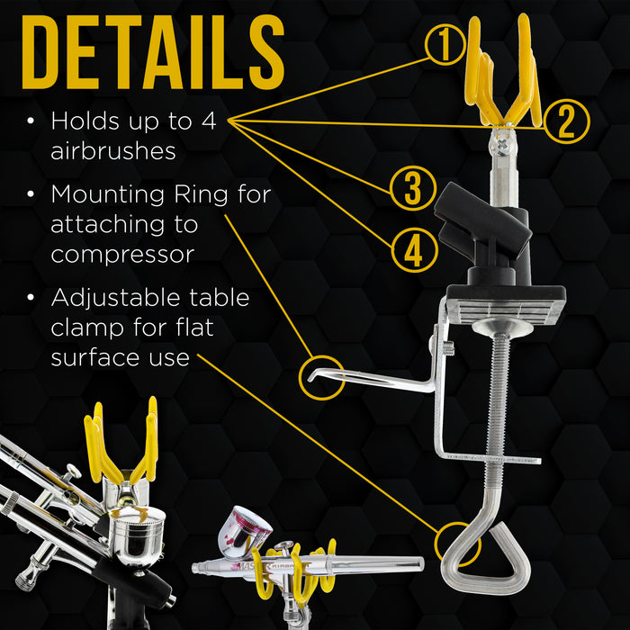 Universal Clamp-On 4-Airbrush Holder - Airbrush Accessories & Supplies for Garage or Workspace