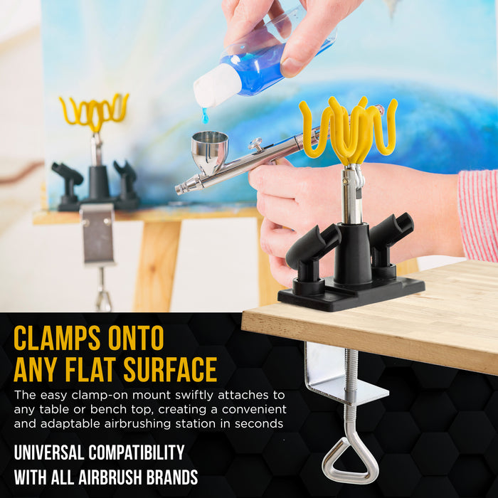 Universal Clamp-On 4-Airbrush Holder - Airbrush Accessories & Supplies for Garage or Workspace