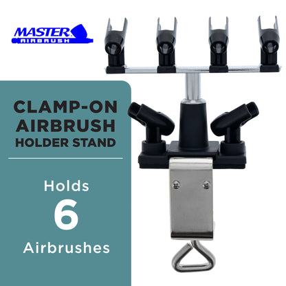 Universal Clamp-On 6-Airbrush Holder - Airbrush Accessories & Supplies for Garage or Workspace