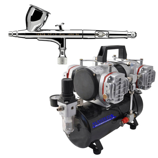 High Performance Plus HP-C Plus Dual-Action Airbrush with 0.3 mm. Tip with 4 Cylinder Piston Airbrush Air Compressor with Air Storage