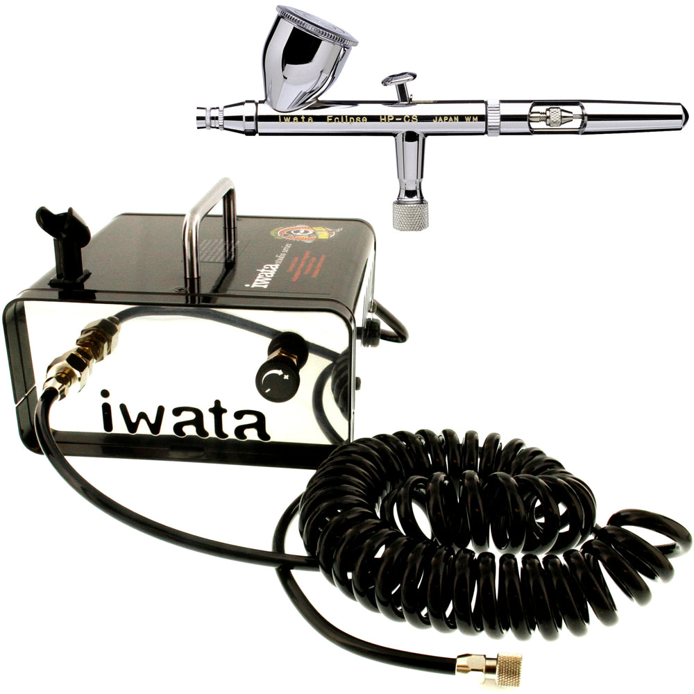 Iwata-Medea Eclipse HP CS Airbrush Set with Cool Runner II Dual Fan Air  Tank Compressor System Kit, 12 Color Acrylic Airbrush Paint Artist Set,  Hose