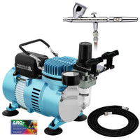 Eclipse HP CS Airbrush Set with a 1/5 hp Dual Fan Air Compressor System Kit, 0.35mm tip, 6ft Hose, Holder, How-To Guide
