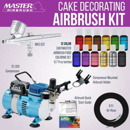 Cake Airbrush Decorating Kit with Compressor Dual Fan - Gravity Feed Air Brush for Cake Decoration & 12-Color Edible Air Brush Paint