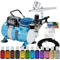 Cake Airbrush Decorating Kit with Compressor Dual Fan - Gravity Feed Air Brush for Cake Decoration & 12-Color Edible Air Brush Paint