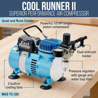 Cool Runner II Dual Fan Air Compressor Cake Decorating System Kit with 3 Airbrushes, Gravity and Siphon Feed, 4 Color Food Coloring Set - How-to Guide