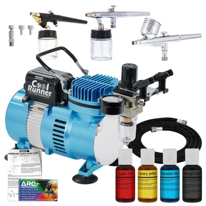 Cool Runner II Dual Fan Air Compressor Cake Decorating System Kit with 3 Airbrushes, Gravity and Siphon Feed, 4 Color Food Coloring Set - How-to Guide