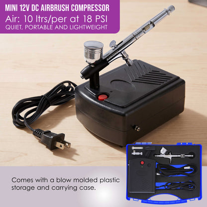 Cake Decorating Airbrushing System Kit with a Set of 4 Food Colors, Gravity Feed Dual-Action Airbrush, Air Compressor, Hose, Case and How-To Guide