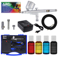 Cake Decorating Airbrushing System Kit with a Set of 4 Food Colors, Gravity Feed Dual-Action Airbrush, Air Compressor, Hose, Case and How-To Guide