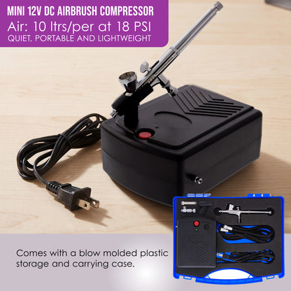 Cake Airbrush Decorating Kit with Dual-Action Air Brush (G34), Multi-Purpose Mini Air Compressor, 4 Chefmaster Food Colors, Hose, &