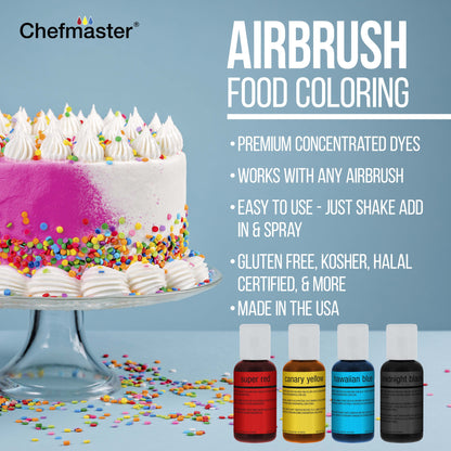 Cake Airbrush Decorating Kit with Dual-Action Air Brush (G34), Multi-Purpose Mini Air Compressor, 4 Chefmaster Food Colors, Hose, &