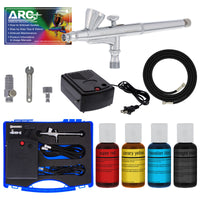 Cake Airbrush Decorating Kit with Dual-Action Air Brush (G34), Multi-Purpose Mini Air Compressor, 4 Chefmaster Food Colors, Hose, &