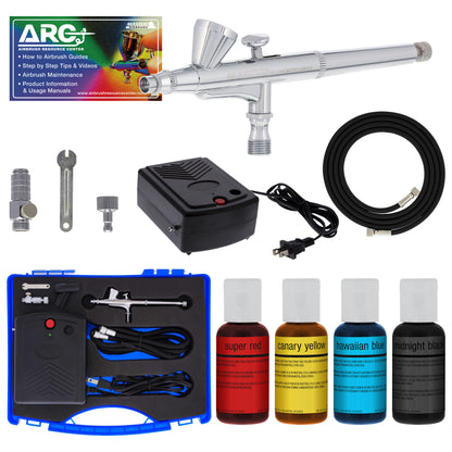 Cake Airbrush Decorating Kit with Dual-Action Air Brush (G34), Multi-Purpose Mini Air Compressor, 4 Chefmaster Food Colors, Hose, &