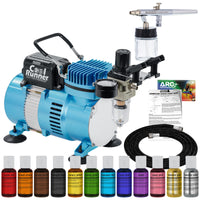 Cake Airbrush Decorating Kit with Siphon Air Brush, Cool Runner II Dual Fan Air Compressor, 12 Edible Chefmaster Food Colors, Hose