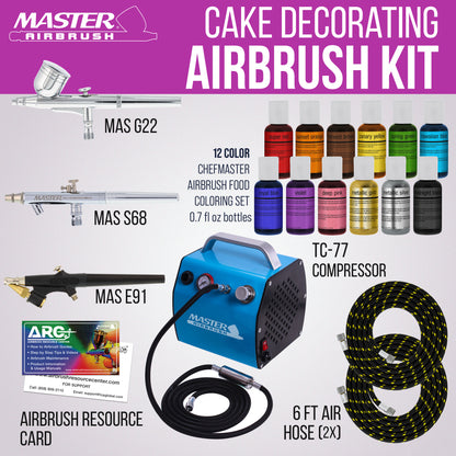 Cake Airbrush Decorating Kit with 3 Airbrushes, Compressor, and 12 Food Colors - Air Brush for Cake Decoration & Cookie Airbrush Kit