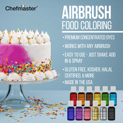 Cake Airbrush Decorating Kit with Compressor, 2 Gravity Airbrushes, and 12 Chefmaster Food Colors - Air Brush for Cake Decoration &