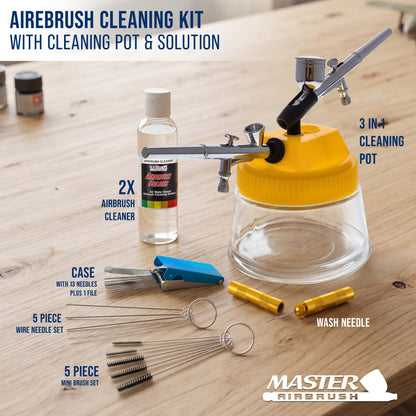 Cleaning Kit with Cleaning Pot & Solution - Airbrush Cleaner Tools for All Air brush Models