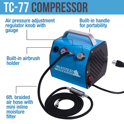 Performance Dual-Action Airbrush Kit with Master Air Compressor with Air Hose and Moisture Trap